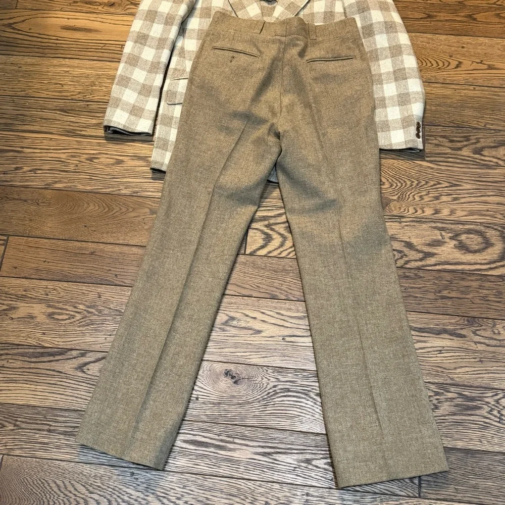 Vintage Topman 3pc.‎ Tan & Cream Buffalo Plaid Wool Suit Size Medium-ish C35